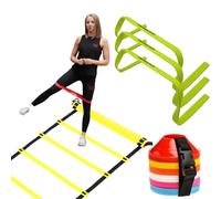 RAPID Fitness Speed Ladder Skills Training Equipment Set - Complete Workout Kit for Speed, Coordination & Strength Workout Kit with Agility Ladder, Hurdles, Leg Resistance Bands and Cones
