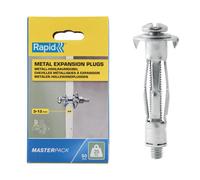 Rapid Hollow Wall Anchors, Pack of 50 Heavy Duty Metal Plasterboard Fixings for 3-13 mm Wall Thickness, 25 kg Load, Cavity Wall Fixings, Wall Plugs, Plasterboard & Chipboard Plugs (5001560)