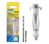 Rapid Hollow Wall Anchors, Pack of 10 Heavy Duty Metal Plasterboard Fixings for 3-13 mm Wall Thickness, 25 kg Load, Cavity Wall Fixings, Wall Plug, Plasterboard & Chipboard Plugs (5001546)