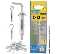 Rapid Hollow Wall Anchors, Pack of 12 Wall Hooks Metal Plasterboard Fixings