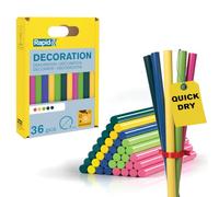 Rapid Hot Melt Glue Sticks 7 mm, Coloured/Multicoloured - 36 Pieces | Teal, yellow, green, pink & blue; for 7 mm glue guns; 90 mm long; 36 pieces; for crafting & decorating