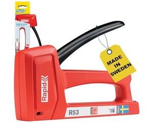 Rapid Light Duty Manual Staple Gun for Wood - Wall Stapler | Upholstery Staple Gun with Ergonomic Handle and All-Steel Interior Wear Parts - Made in Sweden R53