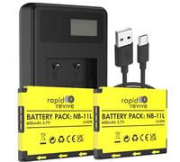 Rapid Revive - NB-11L NB-11LH Replacement Battery & Charger For Canon PowerShot A3500 A4000 A2300 A2400 A2600 IXUS 185 240 HS 180 275 HS - 2 Pack Rechargeable Li-ion Digital Camera Battery