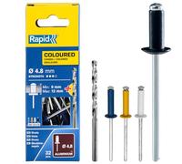 Rapid Rivets Automotive Including Drill Bit, Blue, Yellow, Black and White, 4.8 x 16 mm, 5000404 - 32 Pieces