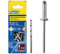 Rapid Rivets High Performance 4.8×12 mm (5000388) incl. Drill Piece – 50 pcs, Silver/Blue/Clear