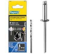 Rapid Rivets Stainless Steel Including Drill Bit, 4.8 x 25 mm, 5000398 - 50 Pieces, Silver/ Blue/ Clear