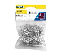 Rapid Standard Aluminium Rivets 4 x 12 mm 5000379 – Pack of 100 – Silver/Clear/Blue