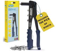 Rapid RP10 Hand Riveter Kit with 100 Aluminium Rivets, Integrated Wrench & Soft Grip Handle for 3.2, 4.0, 4.8mm Pop Rivets (5001718)