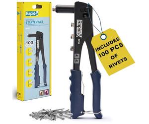 Rapid RP10 Hand Riveter Kit with 100 Aluminium Rivets, Integrated Wrench & Soft Grip Handle for 3.2, 4.0, 4.8mm Pop Rivets (5001718)