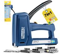 Rapid RPC7 Heavy Duty 7-in-1 Staple Gun Kit - Staples & Brads 2990 Pieces | Stapler for Wood & Upholstery - Versatile for DIY, Cables and Carpet - 50% Easier to Squeeze - Made in Sweden (5001746)