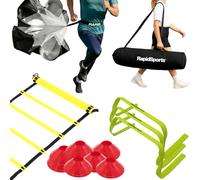 RAPID Speed & Agility Athlete Training Set - Complete Football & Sprint Training Kit with Agility Ladder, Hurdles, 9 Cones, 56" Speed Chute, Metal Pegs & Carry Strap | Multi-Sport Coaching Equipment