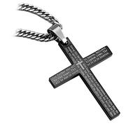 Rapid Spirit New Stainless Steel The Lords Prayer Black Cross Pendant with English Scripture & 60cms Length Chain.