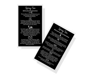 Rapid Spray Tan Pre and Post Care Instructions Cards | 50 Pack | Double Sided Size 3.5 x 2" inches After Care | Black with White Icons Design