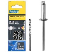 Rapid Pop Rivets 5000396 – Stainless Steel 4.8 x 10 mm with Drill Bit – 50 Pieces