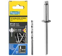 Rapid Pop Rivets 5000394 Stainless Steel 4 x 12 mm including Drill Bit - 50 Pieces