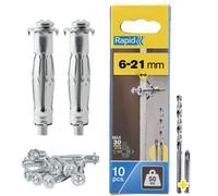 Rapid Hollow Wall Anchors, 6-21 mm, Pack of 10 Metal Plasterboard Fixings
