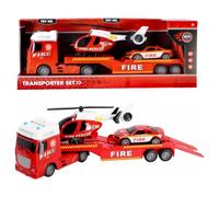 Rapid Wheels Car Transporter Fire Brigade + Car And Helicopter + Light And Sound