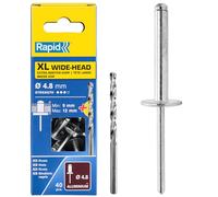 Rapid XL Rivets Including Drill Bit, Ø4.8 x 12 mm, Pack of 40, 5000664