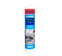 Rapide Waterproof & Mould Resistant Silicone Sealant Window Door Frames Baths Sinks Gun - White