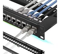 Rapink Patch Panel 24 Port Cat7 with Inline Keystone 10G Support, Coupler Patch Panel STP Shielded 19-Inch with Removable Back Bar, 1U Network Patch Panel for Cat7, Cat6, Cat6A, Cat5e, Cat5 Cabling