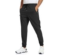 Rapoo Men's Lightweight Joggers Pants Quick Dry Workout Track Running Gym Athletic Pants with 3 Zipper Pockets, Black, Large
