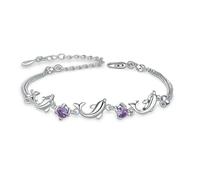 Rapoyo Silver Bracelets for Women - 925 Sterling Silver Clear Amethyst Adjustable Infinity Dolphin Crystal Bracelet for Women Girls- Friendship Birthday Gift