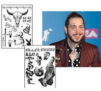 Rapper Inspired Temporary Tattoos - 2x A4 Sheets of Post Style Fake Face & Neck Tattoos - Realistic Transfers for Fancy Dress, Parties & Festivals