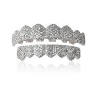 Rapper Men and Women Fashion Accessories Iced Out Diamond Grills Gold/Silver Finish 8 Top Teeth 8 Bottom Tooth with Extra Molding Bars, 3.5*3.5*0.12inch, Plastic, Cubic Zirconia