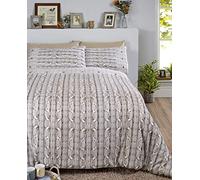 Rapport Buttoned Plait Print Arran Flannelette Duvet Cover, 100% Brushed Cotton, Natural, Single
