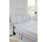 Rapport Home 100% Brushed Cotton Single Bed Sheet Set - Cosy Candy Stripe Flannelette Feel, Warm & Soft Bedding with Fitted, Flat Sheet & Pillowcase