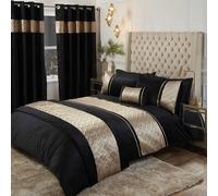 Rapport Home Capri 1 pack Double Duvet Cover Set Bedding Quilted Black Gold Velvet Diamante, Polyester