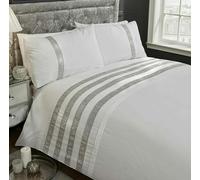 Rapport Carly Diamante Embellished Duvet Quilt Cover Bedding Set - GREY OR WHITE