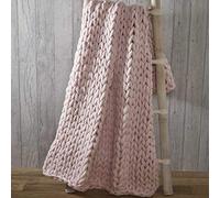 Rapport Chunky Hand Knitted Throw Modern Large Soft Sofa Bed Blanket Blush Pink 120 x 150cm, Polyester