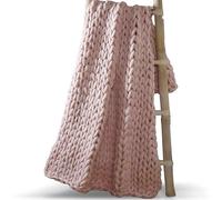 Rapport Home Throw - Chunky Hand Knitted Sofa/Bed Blanket, Soft Polyester, 120 x 150 cm, Blush Pink