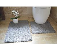 Rapport "Cotton Twist" Bath and Pedestal Mat Set, Cotton, Silver, 80 x 50 x 2 cm