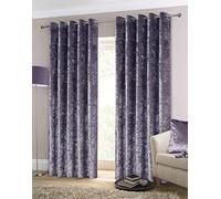 Rapport CRUSHC-6672-SILV Crushed Velvet Lined Eyelet Curtains, Silver, 66 x 72-Inch