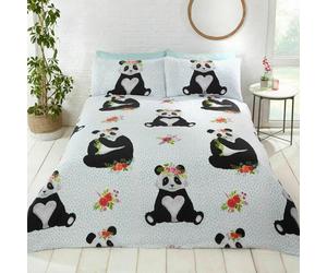 Rapport - Cute Animals Pandas Polka Dots & Flowers Duvet Quilt Cover Bedding Set