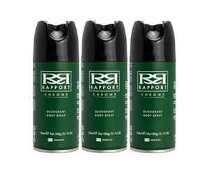 Rapport Deodorant Body Spray, Every-Day Fragrance for Him, Multi-Pack, 3 x 150ml (Chrome)