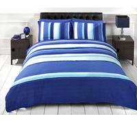 Signature Striped Adults Teenagers Quilt Duvet Cover and Pillowcase Bedding Bed Set, Blue, 2 pieces Single