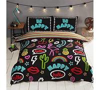 Rapport Funky Neon Reversible Striped Duvet Cover Bed Set, Polycotton, Black,2 pieces, Double