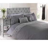 Rapport Duvet Quilt Cover Set Bedding Raised Rose & Ribbon Polycotton, Cotton and Polyester, Grey