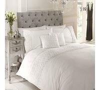 Rapport Duvet Quilt Cover Set Bedding Raised Rose & Ribbon Polycotton, Cotton and Polyester, White