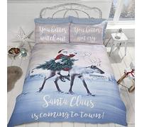 Rapport Father Christmas & Rudolph Novelty Duvet Cover Set, Polycotton, White, King