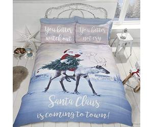Rapport Father Christmas & Rudolph Novelty Duvet Cover Set, Polycotton, White, King