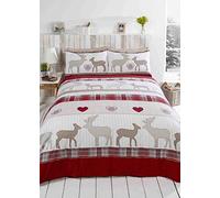 Rapport, Flanelette St Andrews Duvet Cover Bedding Bed Set Brushed Cotton, Red, Single
