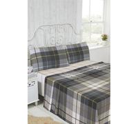 Rapport Flannelette Brushed Cotton Checked Blue Fitted Sheet, Flat Sheet And Pillow Case