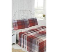 Rapport Flannelette Brushed Cotton Checked Red Fitted Sheet, Flat Sheet And Pillow Case