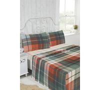 Rapport Flannelette Brushed Cotton Checked Terracotta Fitted Sheet, Flat Sheet And Pillow Case