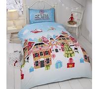 Rapport Gingerbread Town Single Duvet Cover Children's Christmas Bedding Set, 2 pieces, Festive, Blue