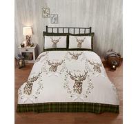 Rapport Home 100% Brushed Cotton Flannelette ANGUS STAG Winter Duvet Quilt Cover Bedding Set (King, Green),King